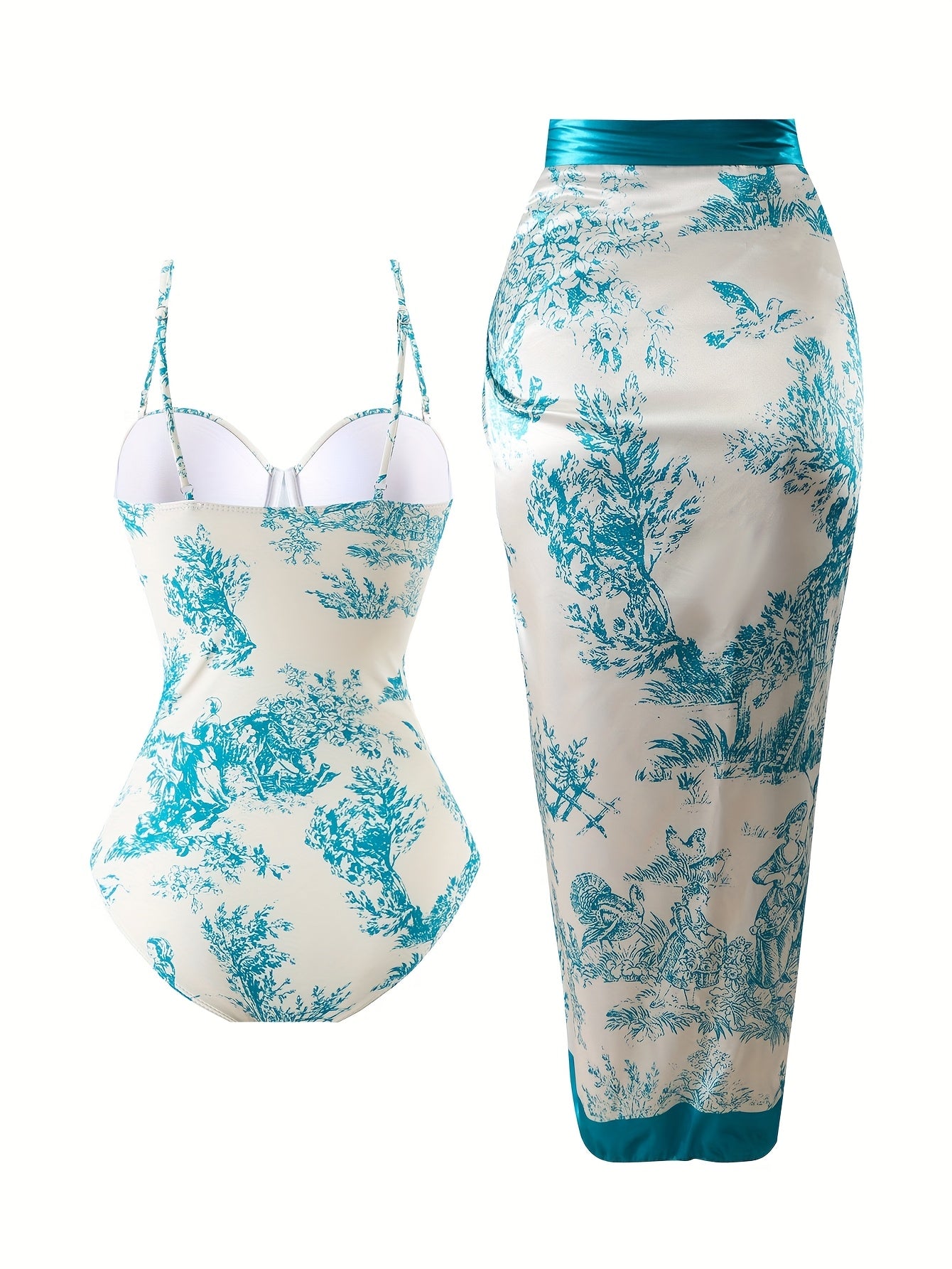 Toile De Jouy One Piece Swimsuit & Sarong Set