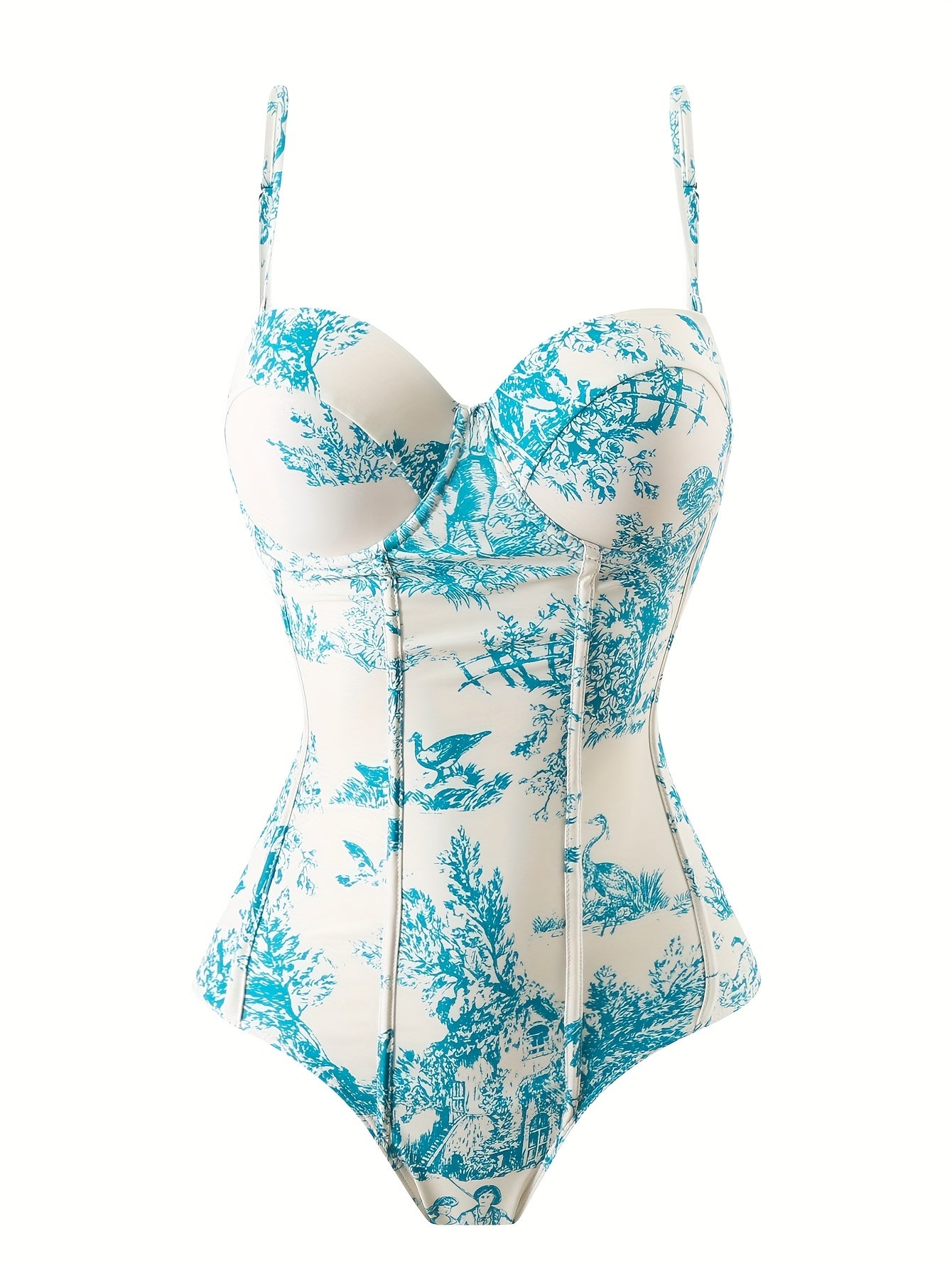Toile De Jouy One Piece Swimsuit & Sarong Set