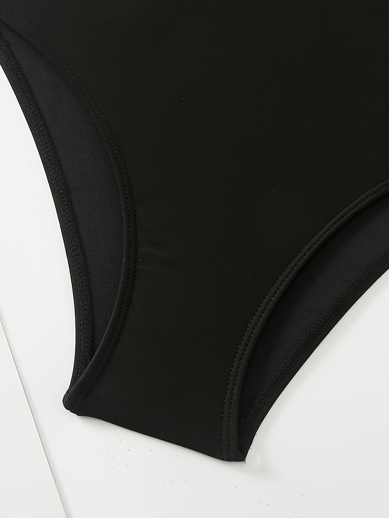Black Ruffle Trim Adjustable Spaghetti Strap One Piece Swimsuit