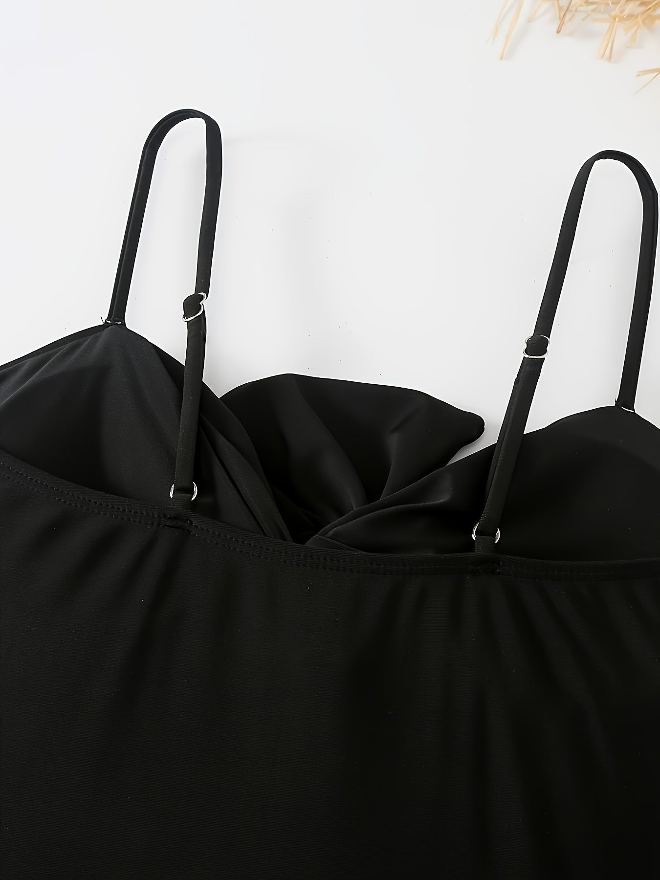 Black Ruffle Trim Adjustable Spaghetti Strap One Piece Swimsuit