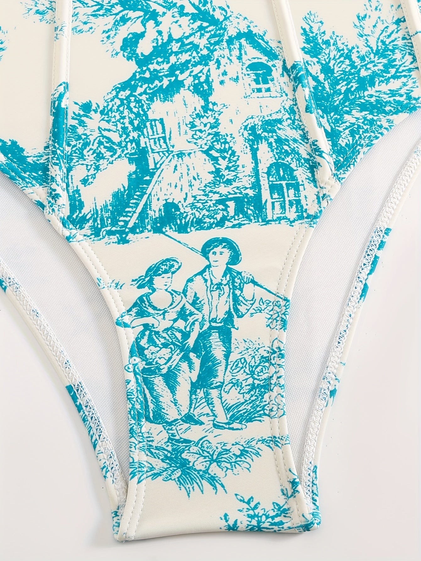 Toile De Jouy One Piece Swimsuit & Sarong Set