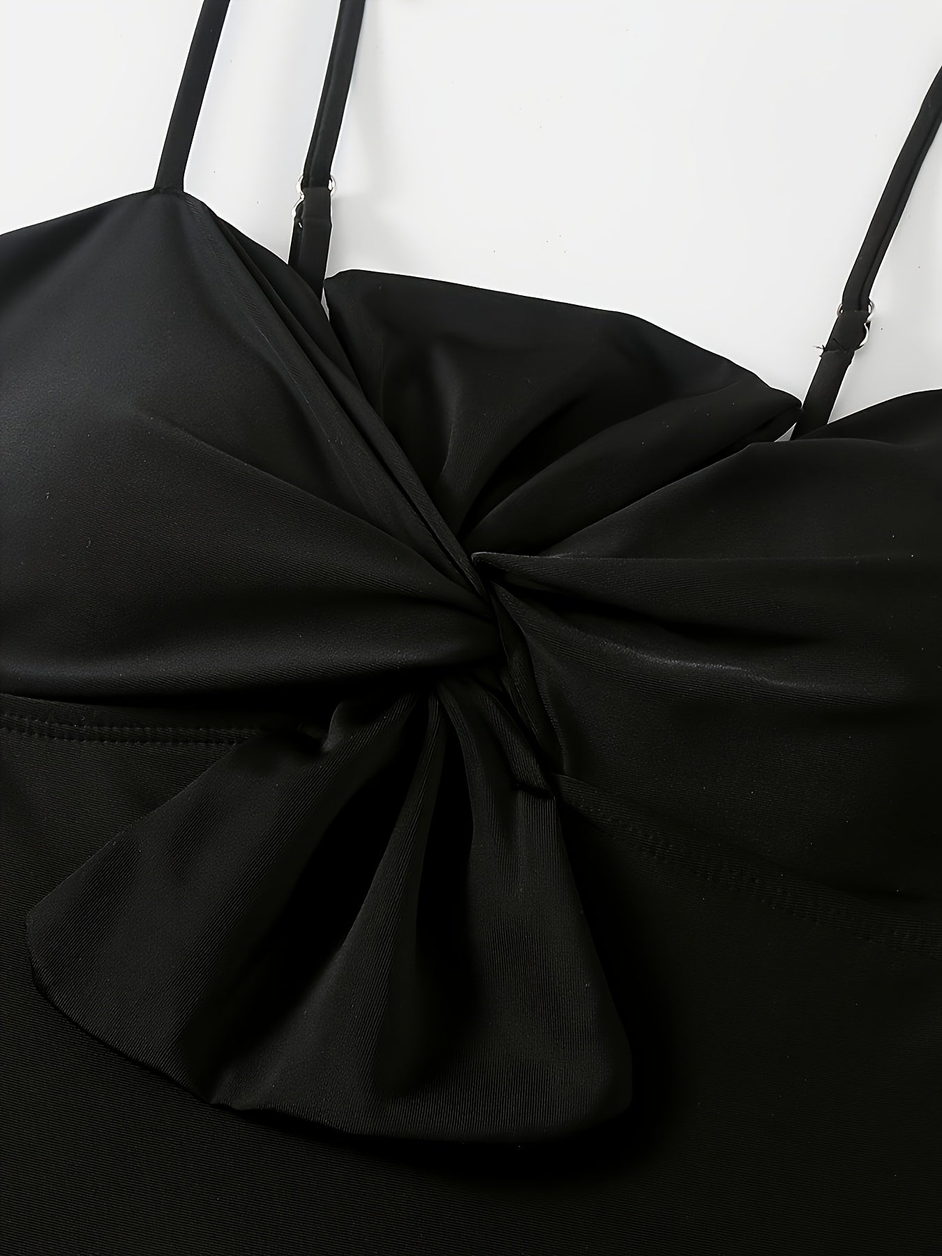 Black Ruffle Trim Adjustable Spaghetti Strap One Piece Swimsuit